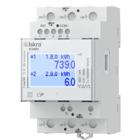 DIN rail meter IE38MM (MID, IR, NFC, M-bus, S0, 2T, 80 A, 3-PM)