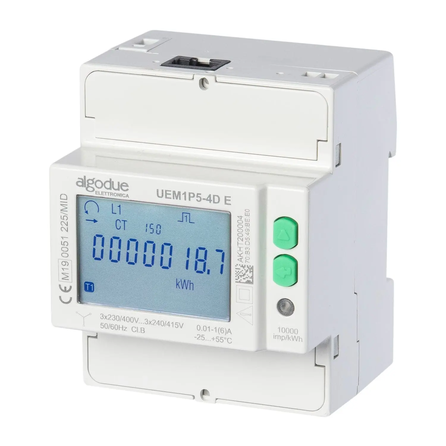 DIN rail meter UEM1P5-4D E 5A, 3x230/400V, MID, Modbus TCP (Ethernet)