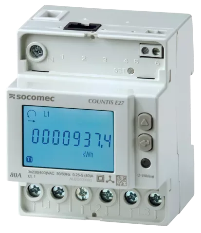 DIN rail meter COUNTIS E28 5-80A, 3x230/400V, 1-Tar, MID, Modbus TCP